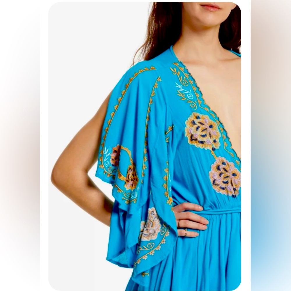 NWT Free People Cora Embroidered Mini Dress in Turquoise Size Large - Picture 15 of 16